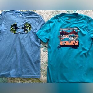 2 Under Armour Youth Medium Under Armour Blue & Teal Fishing Graphic Tees